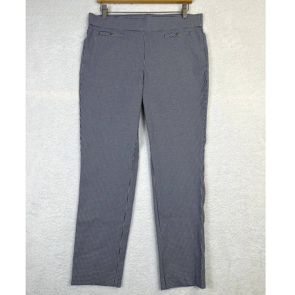 ANNE KLEIN Gingham Stretch Pants Navy White Check Straight Leg‎ Womens Size 10